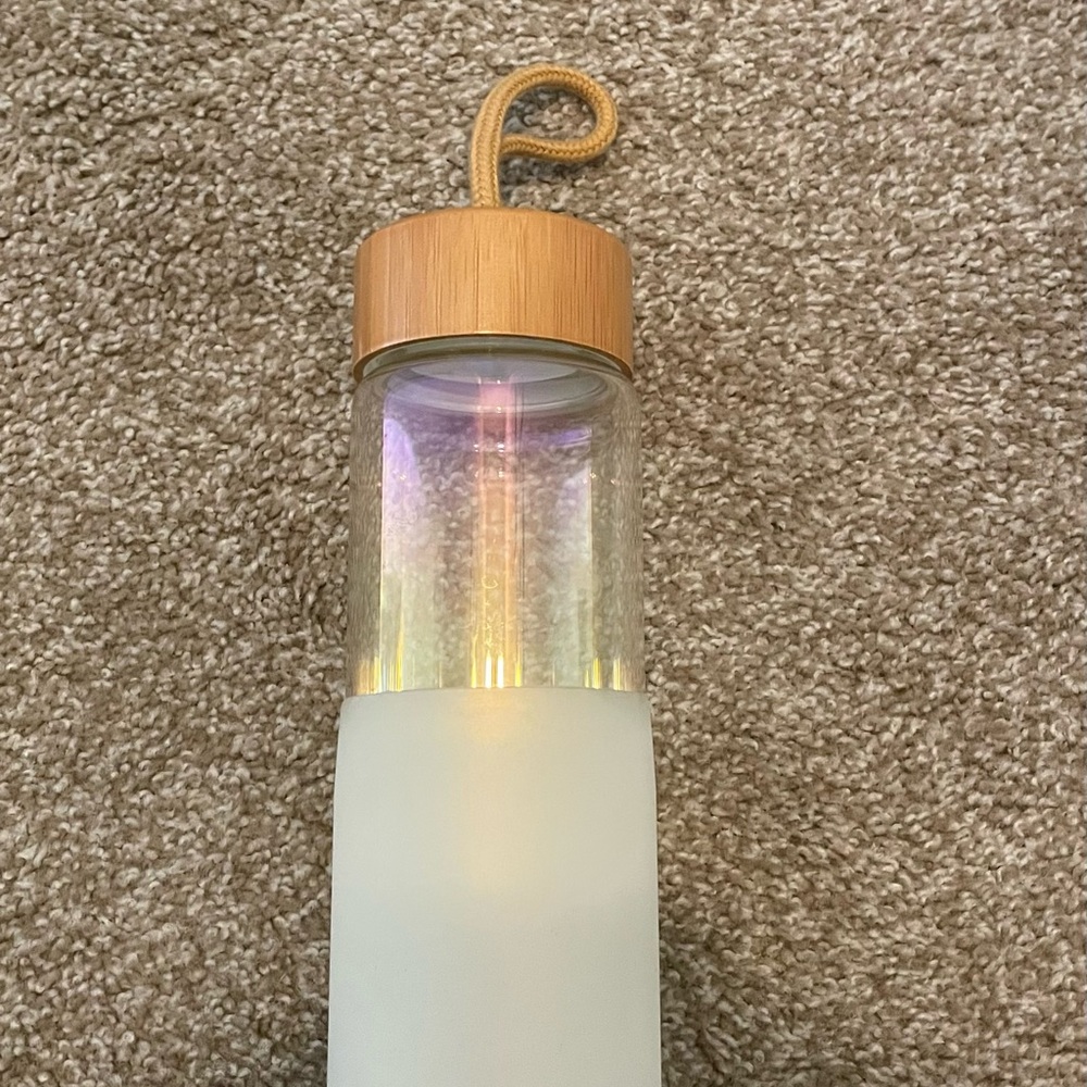 Anthropology Frosted Glass Water Bottle with Bamboo Lid